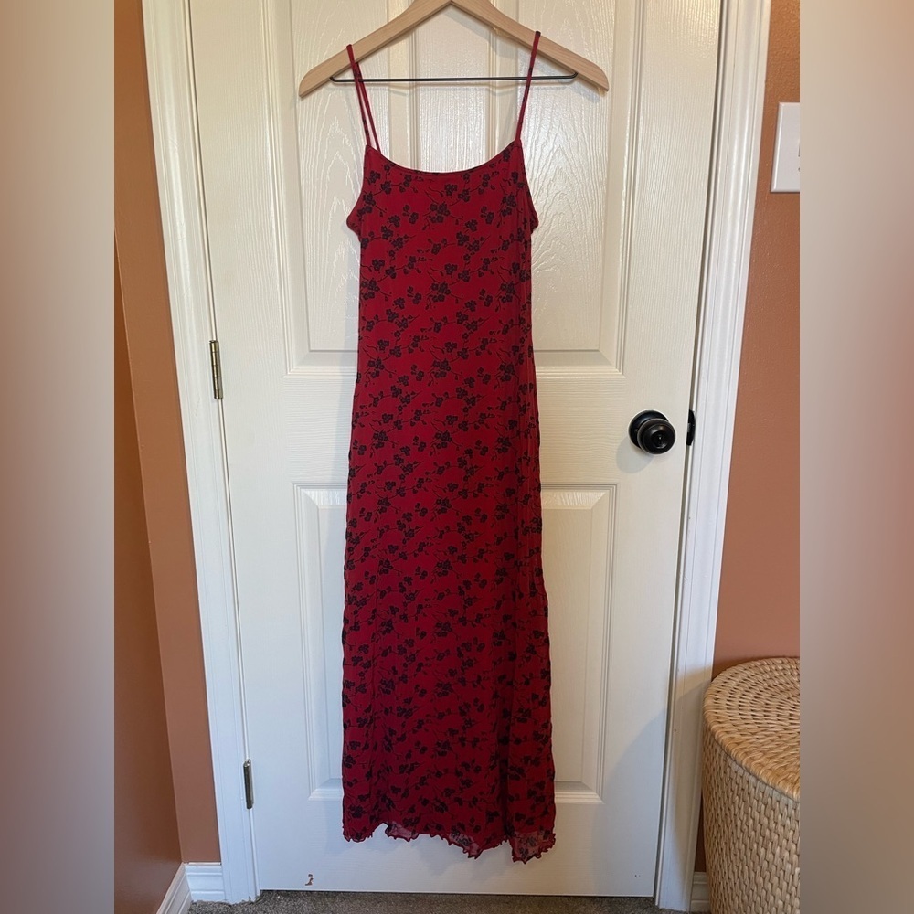 Byer Too! California Vintage Red Floral Y2K Maxi Dress Fairycore Size Small